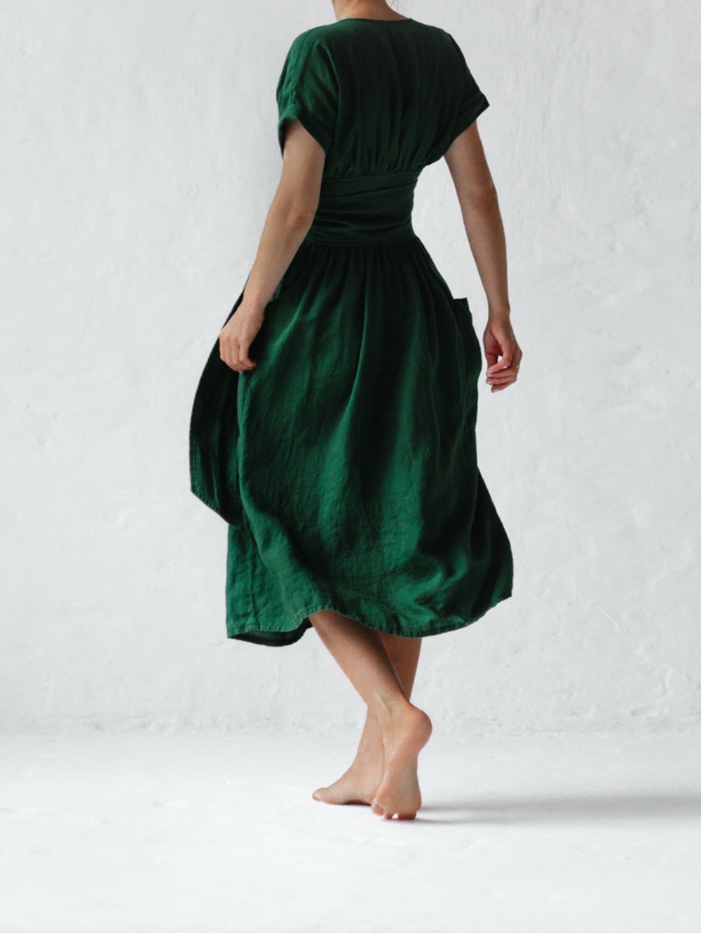 Seaside Tones Linen Kimono Dress Green - Picture 3 of 11